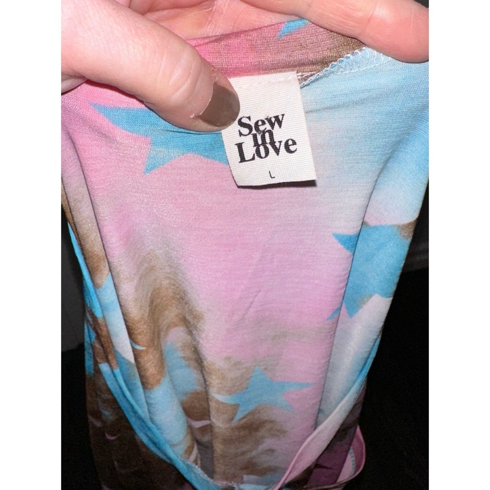 Sew in Love pink/blue/brown star print tee - Picture 4 of 5
